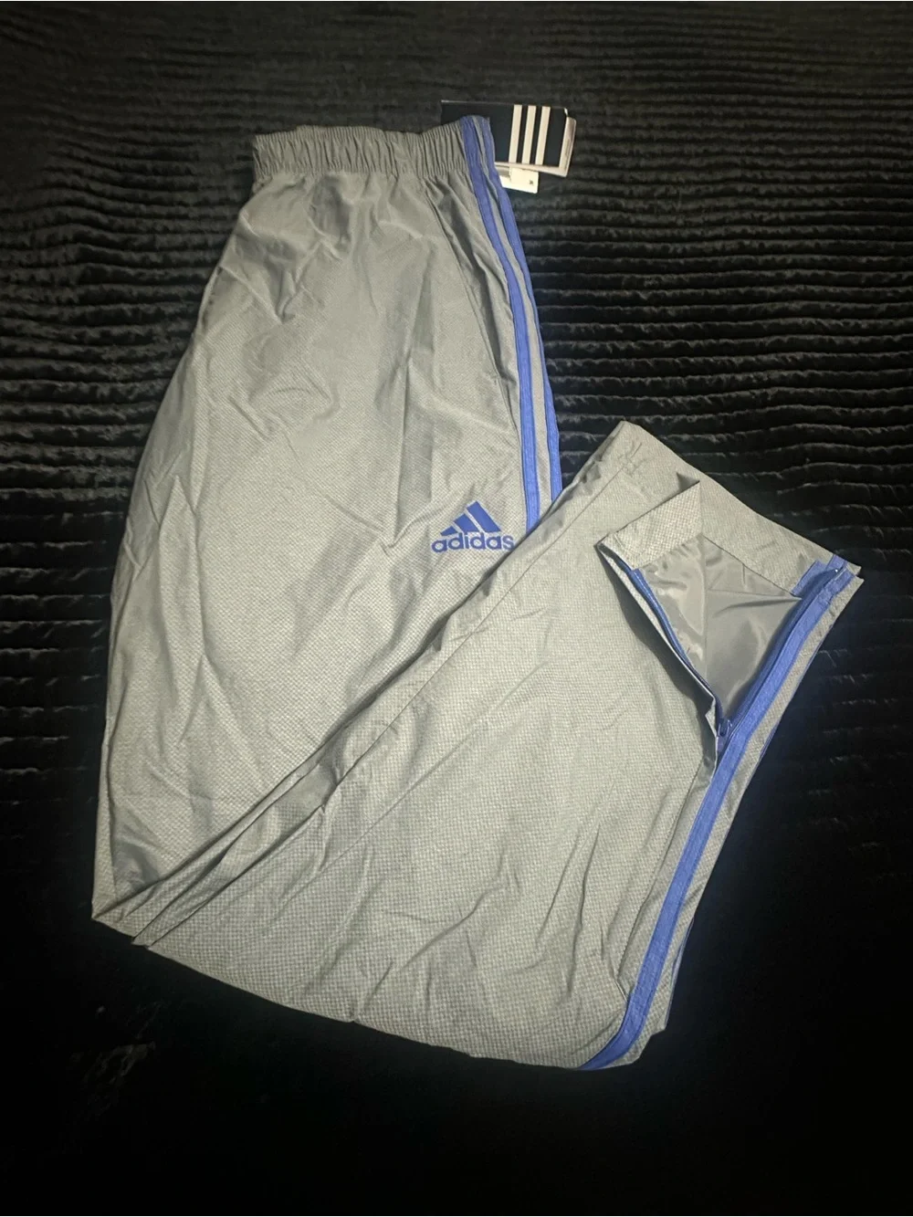 adidas Gray Track Pants with Blue Side Stripes